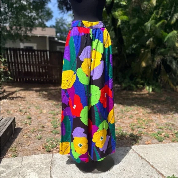 1960s 70s Handmade Day Flo Floral Barkcloth Palazzo Pants - Picture 6 of 13